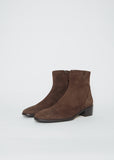 Suede Ankle Zip Boot — Chocolate