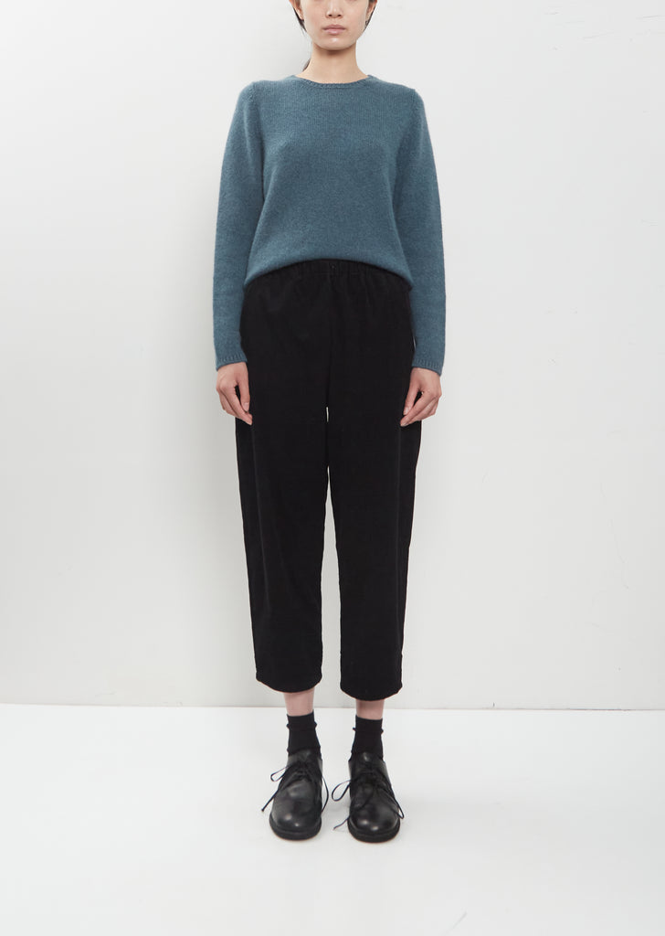 Cotton Corduroy Tapered Cropped Pants – Black