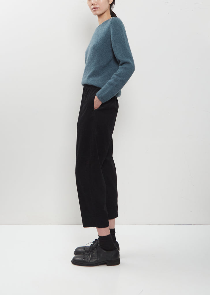 Cotton Corduroy Tapered Cropped Pants – Black