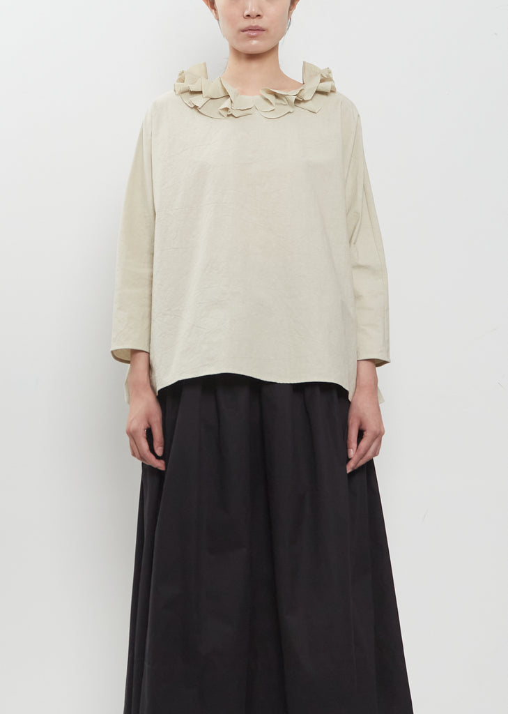 Japanese Cotton Linen Ruffle Collar Top