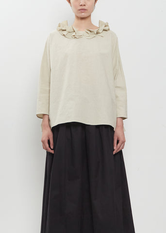 Japanese Cotton Linen Ruffle Collar Top