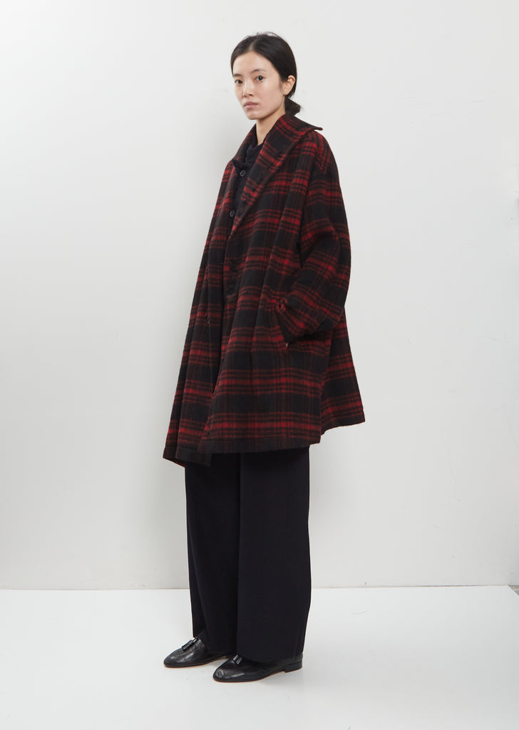 Asymmetric Half Shaggy Plaid Coat