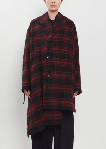 Asymmetric Half Shaggy Plaid Coat
