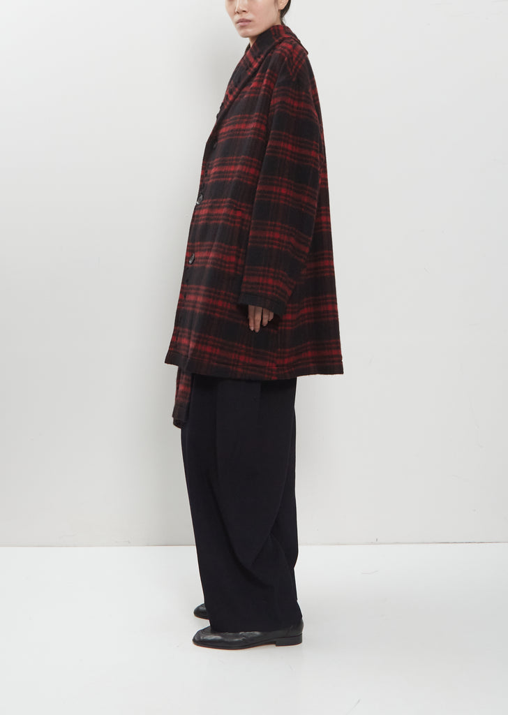 Asymmetric Half Shaggy Plaid Coat