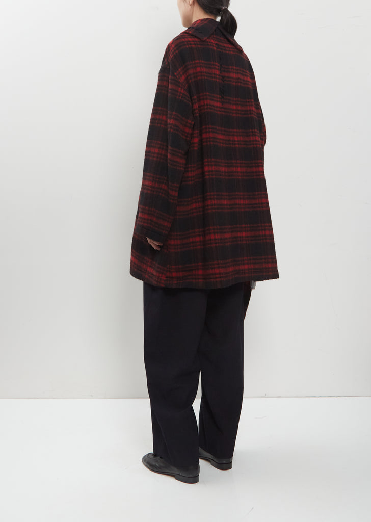 Asymmetric Half Shaggy Plaid Coat