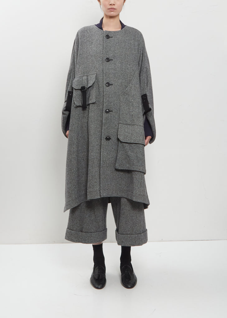 Collarless Twill Flannel Dolman Coat