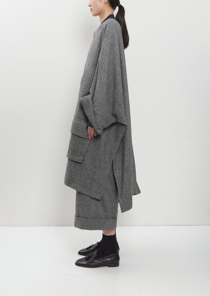 Collarless Twill Flannel Dolman Coat