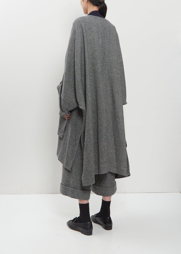 Collarless Twill Flannel Dolman Coat