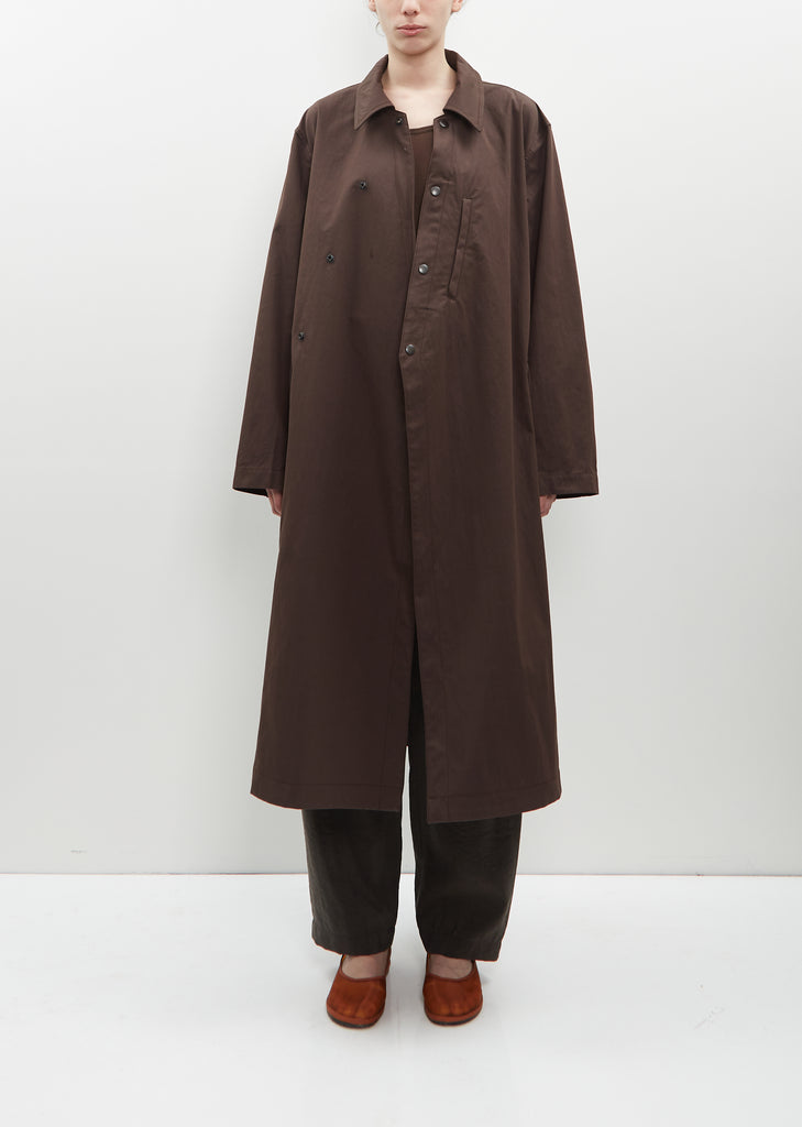 Cotton Blend Asymmetrical Raincoat — Aubergine