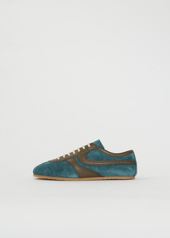 Suede Leather Trainer — Turquoise