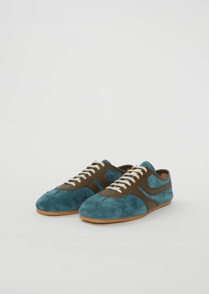 Suede Leather Trainer — Turquoise