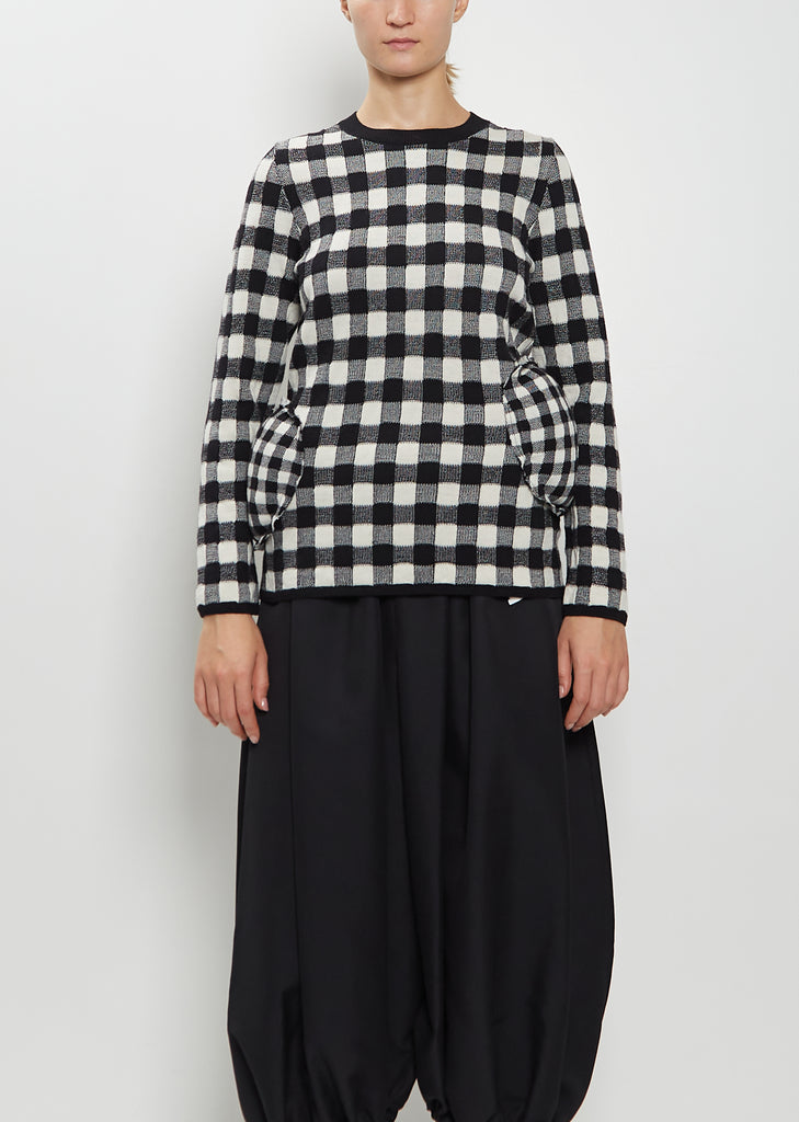 Padded Details Checks Wool Sweater — Black / Off White