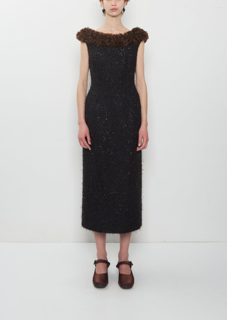Faux Fur Detail Portrait Dress