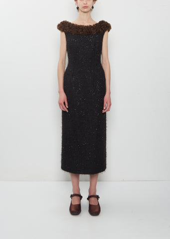 Faux Fur Detail Portrait Dress