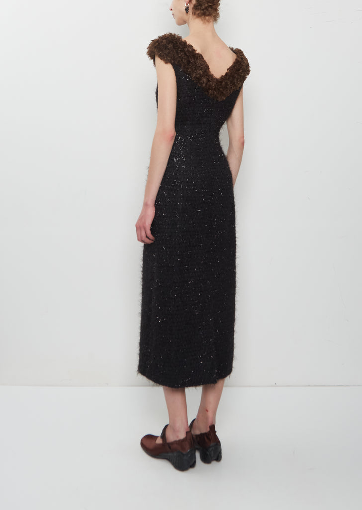 Faux Fur Detail Portrait Dress