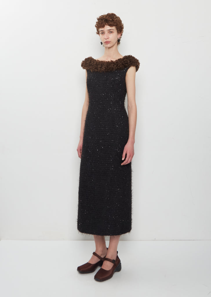 Faux Fur Detail Portrait Dress