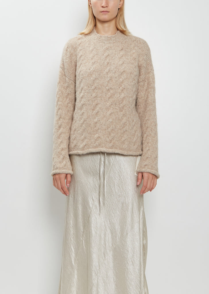 Alpaca Wool Cable Crewneck Sweater — Husk