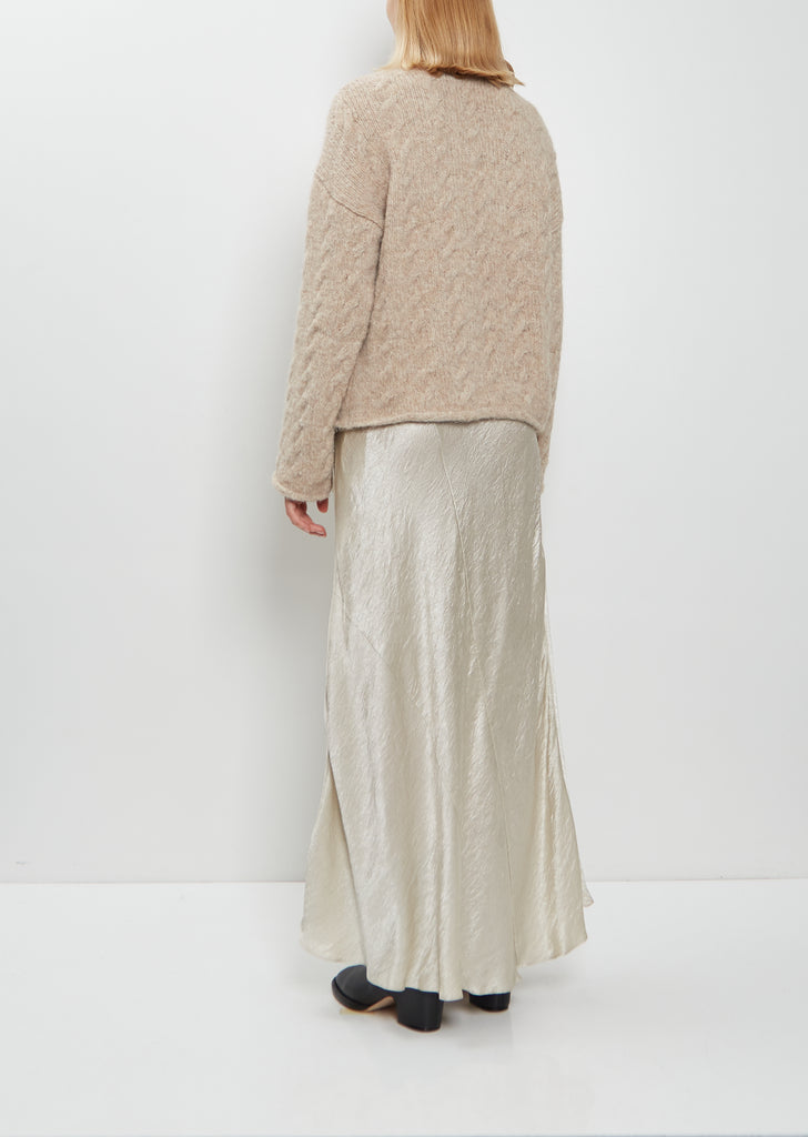 Alpaca Wool Cable Crewneck Sweater — Husk