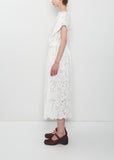Pleated Sheer Panel Flare Dress w/ Embroidery