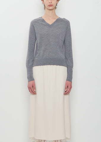 Merino Silk Double V-Neck Jumper w/ Embroidery