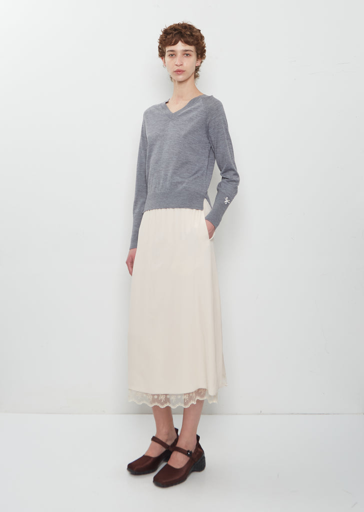 Merino Silk Double V-Neck Jumper w/ Embroidery