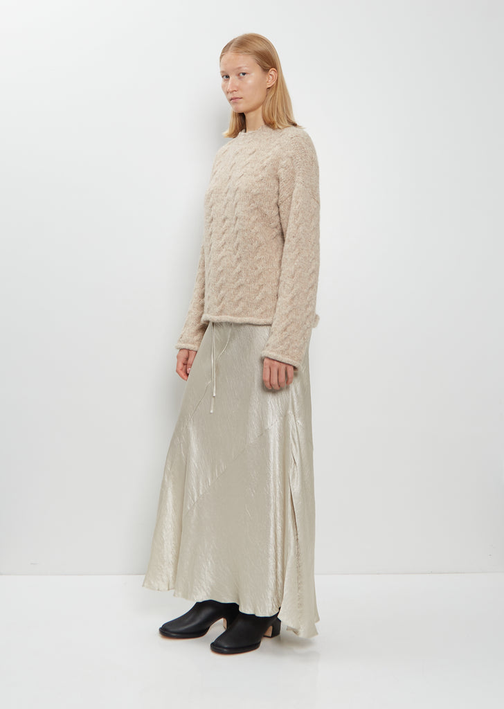 Alpaca Wool Cable Crewneck Sweater — Husk
