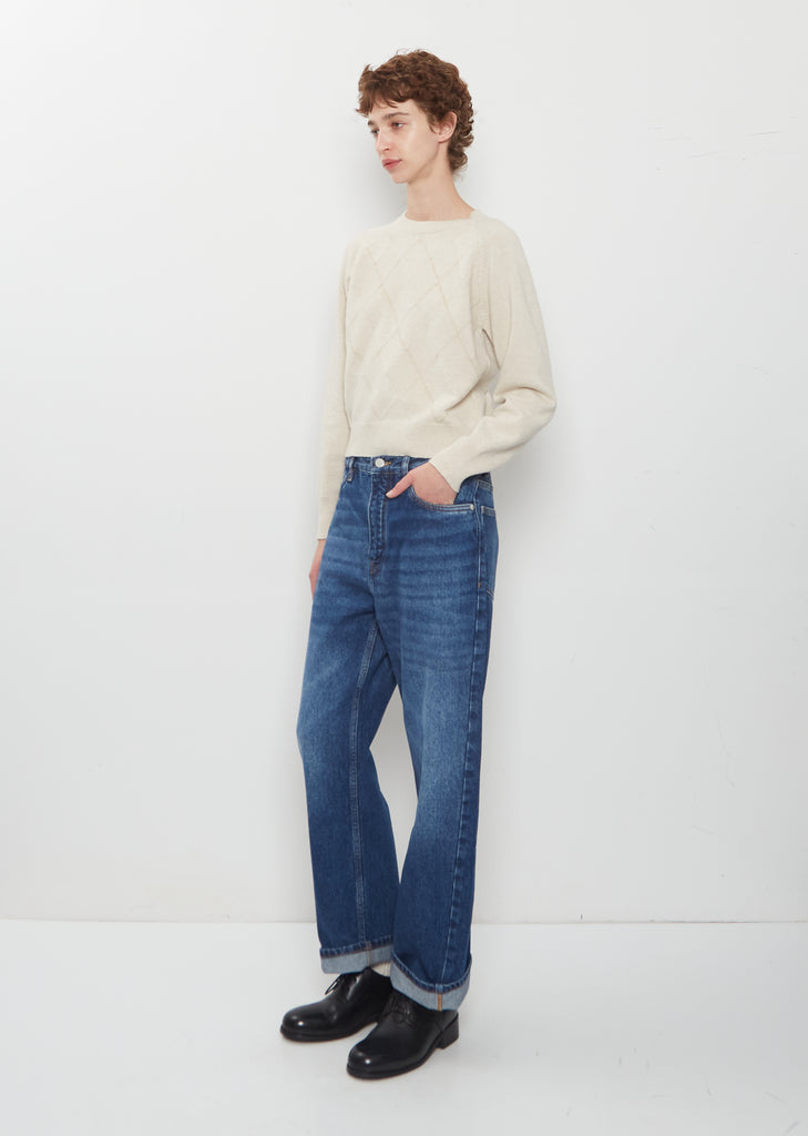 Textured Argyle Sweater — Natural