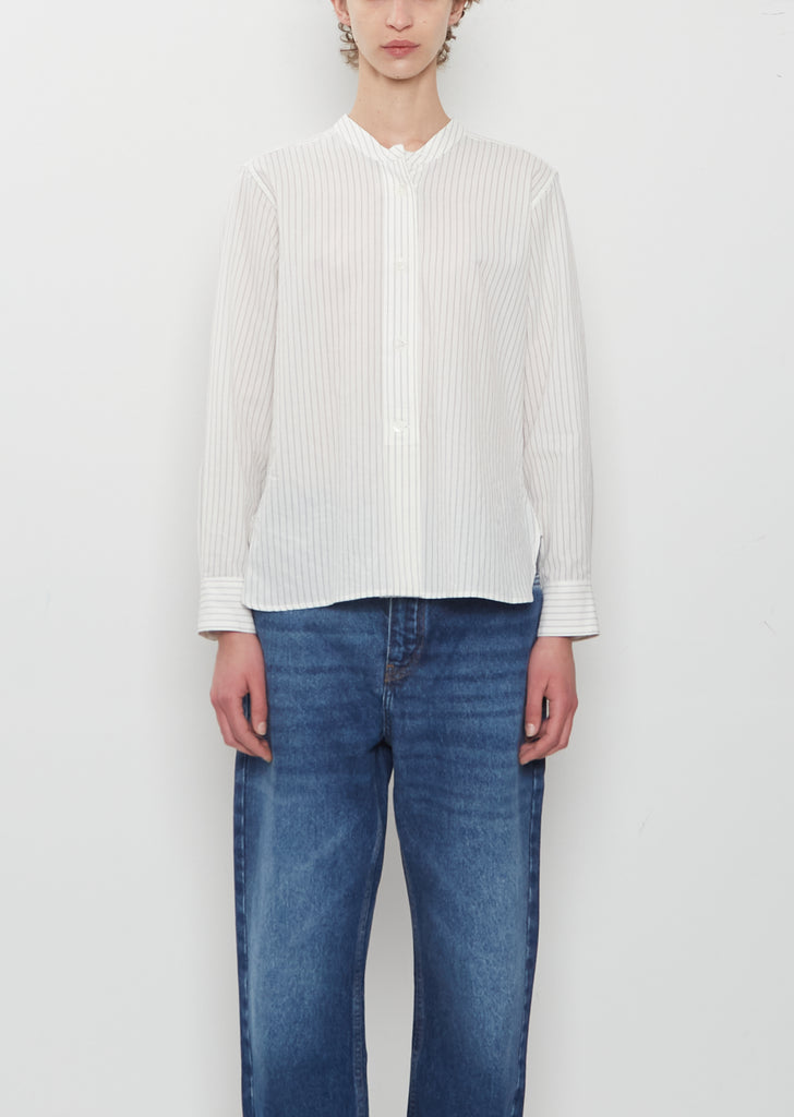 Fine Cotton Shadow Stripe Collarless Shirt