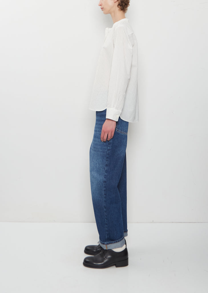Fine Cotton Shadow Stripe Collarless Shirt