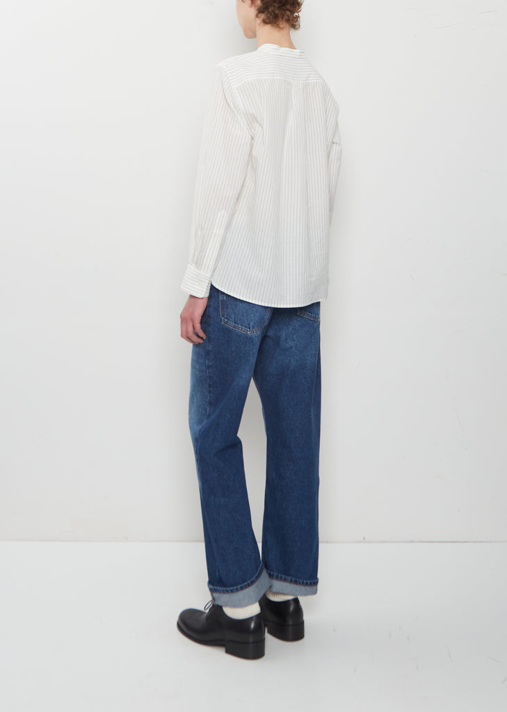 Fine Cotton Shadow Stripe Collarless Shirt