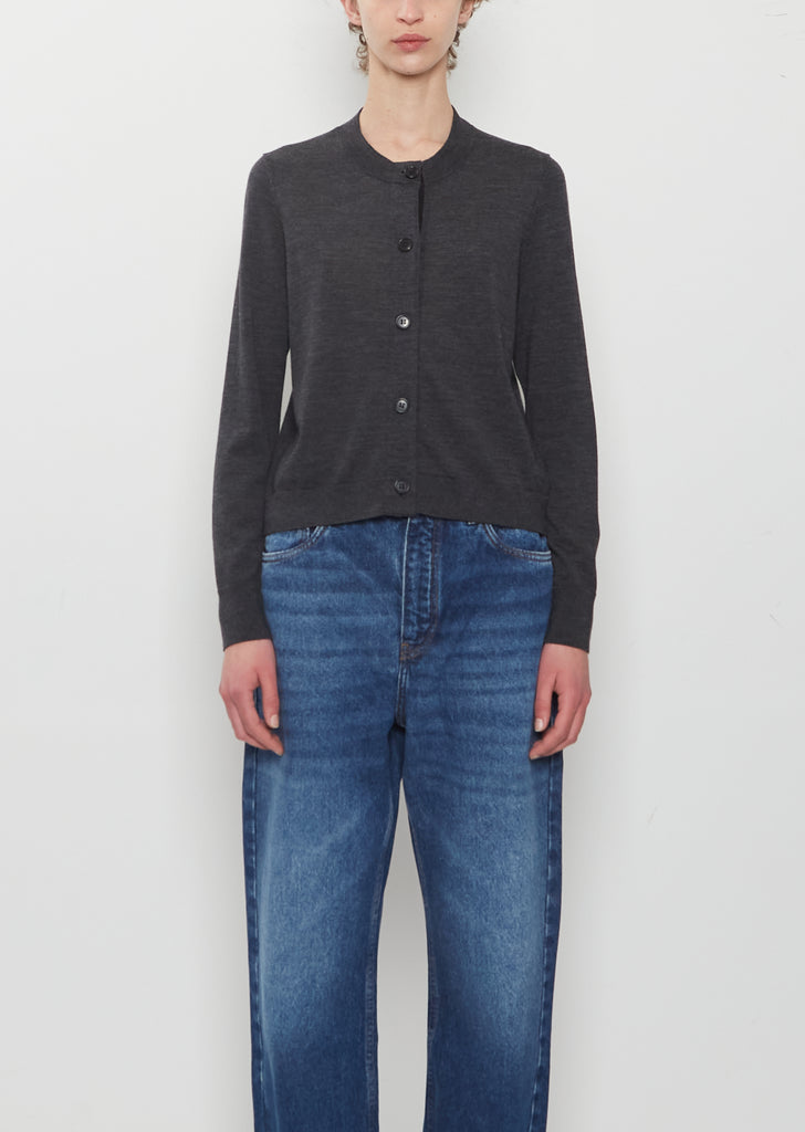 Merino Wool Cardigan with Grosgrain Placket — Charcoal