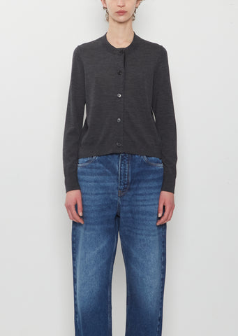 Merino Wool Cardigan with Grosgrain Placket — Charcoal