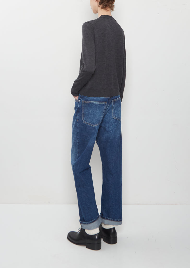 Merino Wool Cardigan with Grosgrain Placket — Charcoal