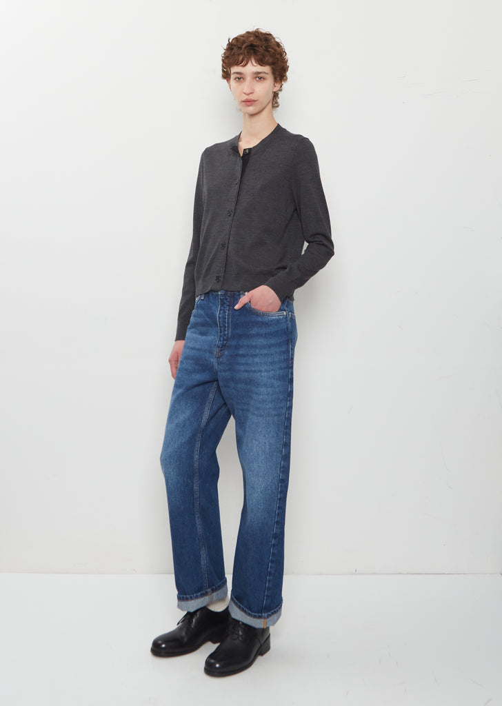 Merino Wool Cardigan with Grosgrain Placket — Charcoal