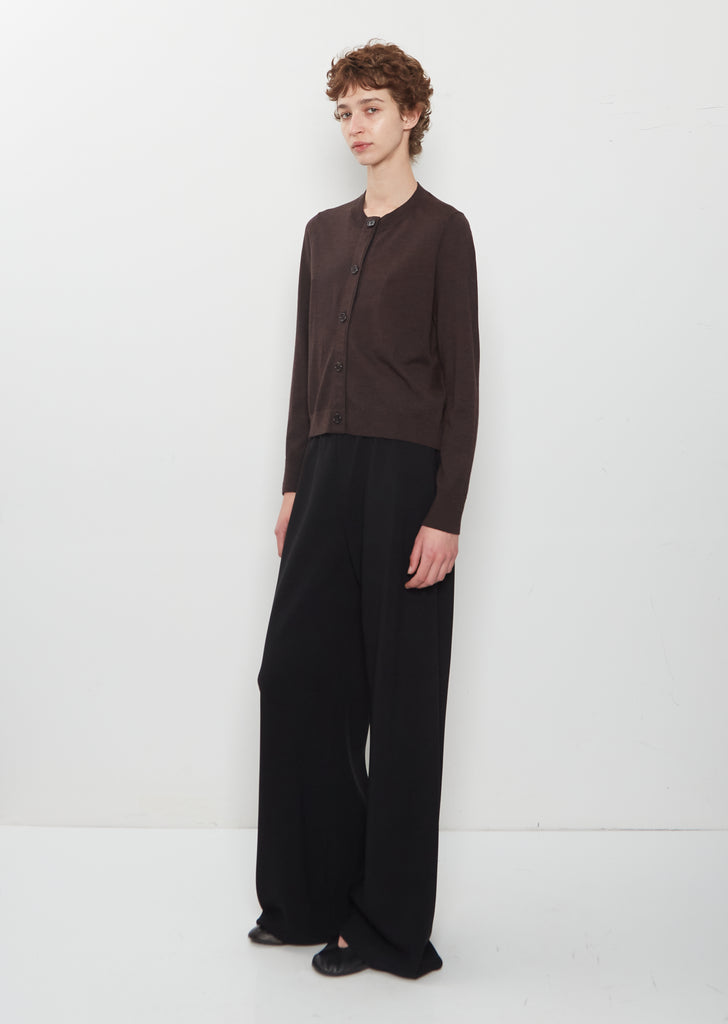 Merino Wool Cardigan with Grosgrain Placket — Dark Brown