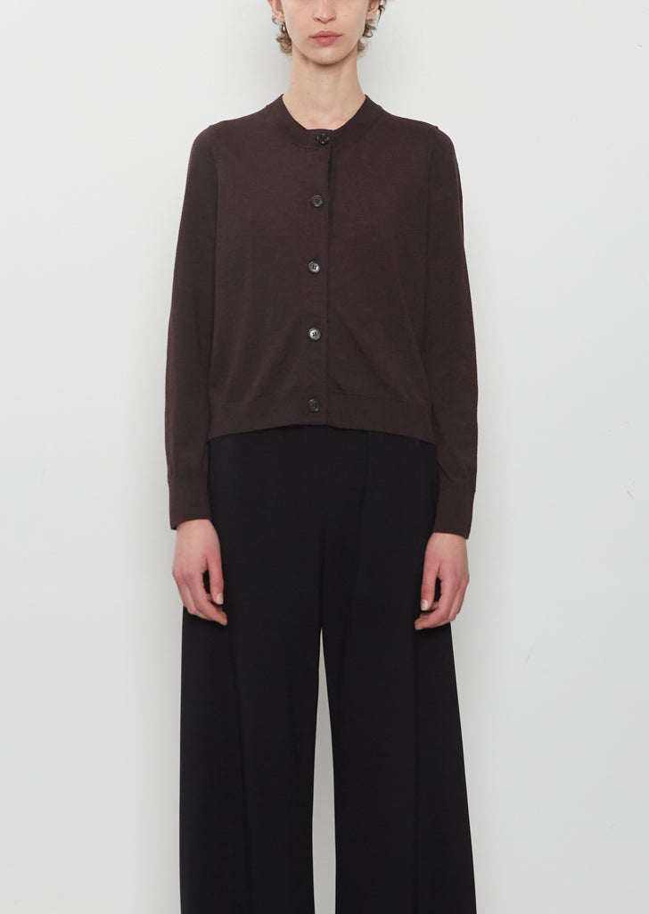 Merino Wool Cardigan with Grosgrain Placket — Dark Brown