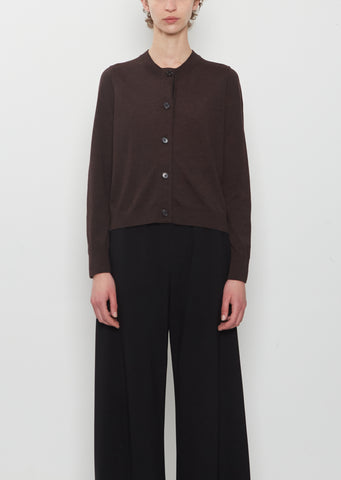 Merino Wool Cardigan with Grosgrain Placket — Dark Brown