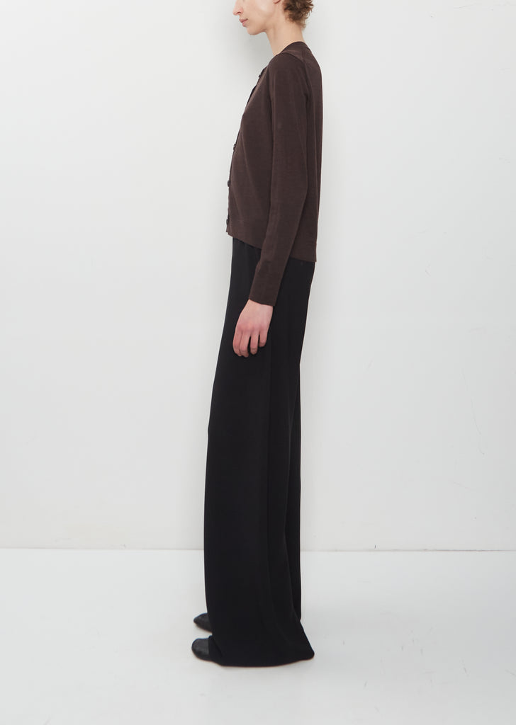 Merino Wool Cardigan with Grosgrain Placket — Dark Brown