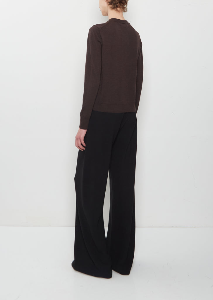 Merino Wool Cardigan with Grosgrain Placket — Dark Brown