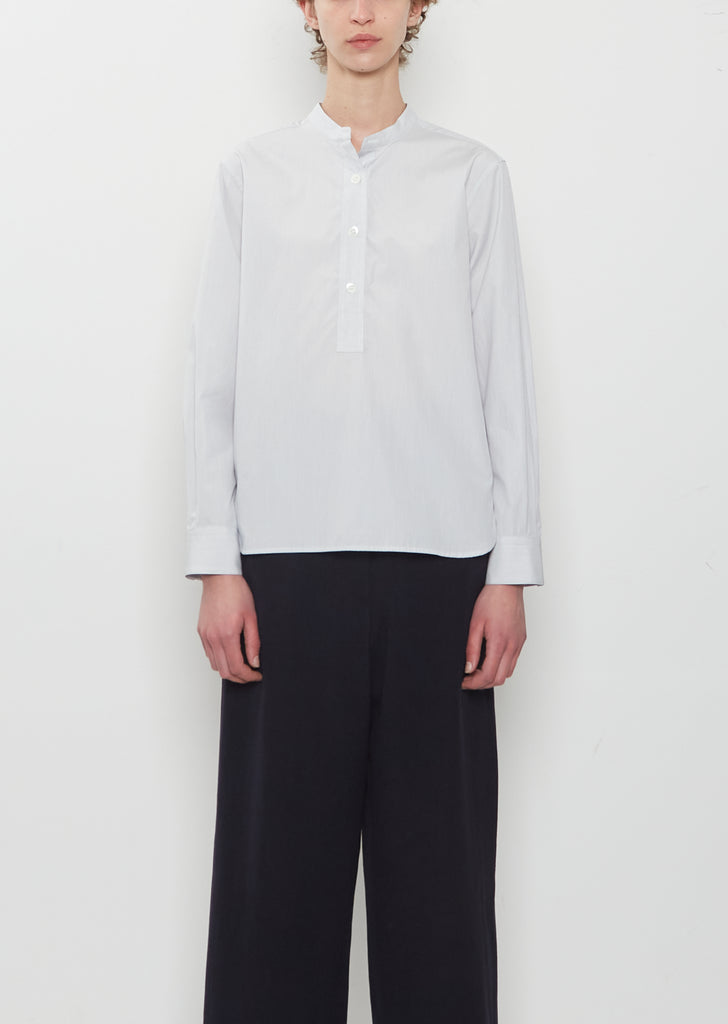 Cotton Micro Stripe Pull On Collarless Shirt