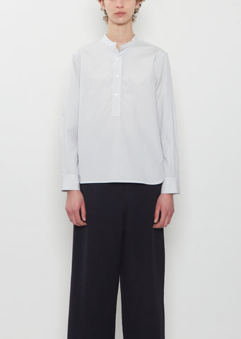 Cotton Micro Stripe Pull On Collarless Shirt