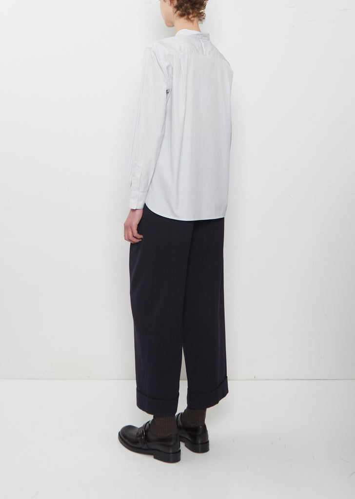 Cotton Micro Stripe Pull On Collarless Shirt