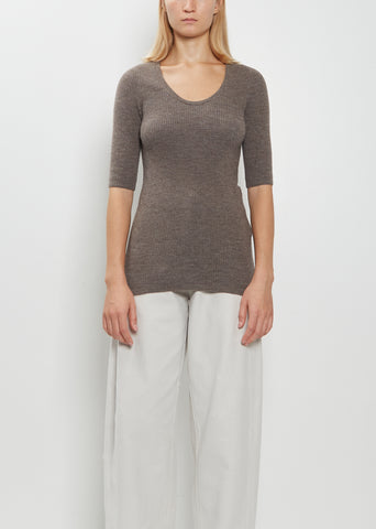 Stretch Wool Alpaca Rib Scoop-Neck Sweater