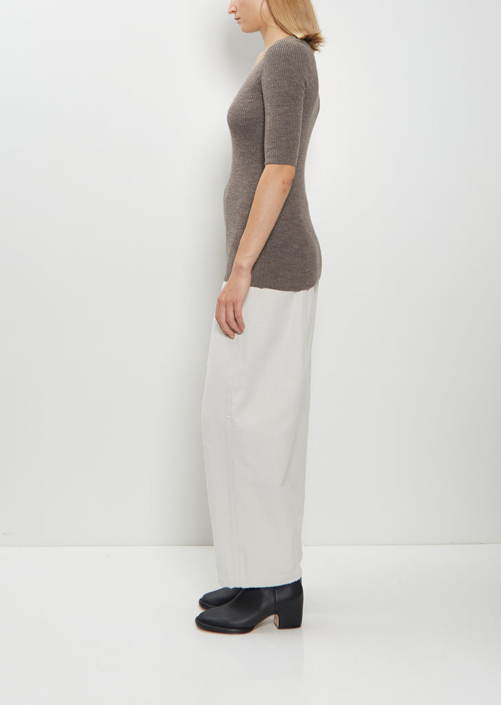 Stretch Wool Alpaca Rib Scoop-Neck Sweater