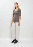 Stretch Wool Alpaca Rib Scoop-Neck Sweater