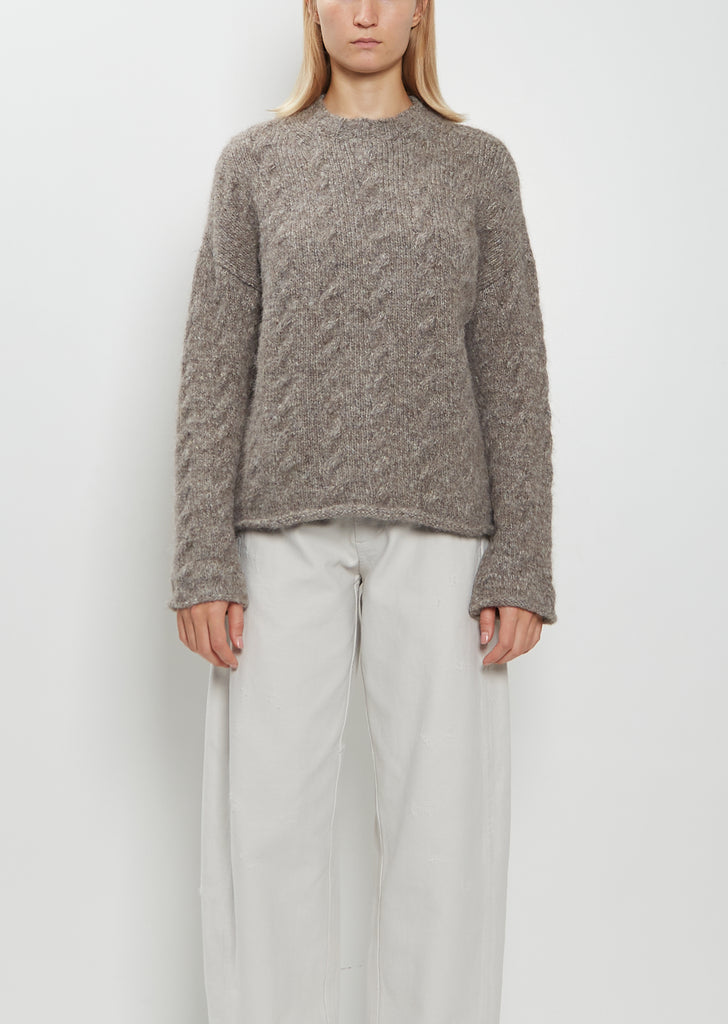 Alpaca Wool Cable Crewneck Sweater — Cinder