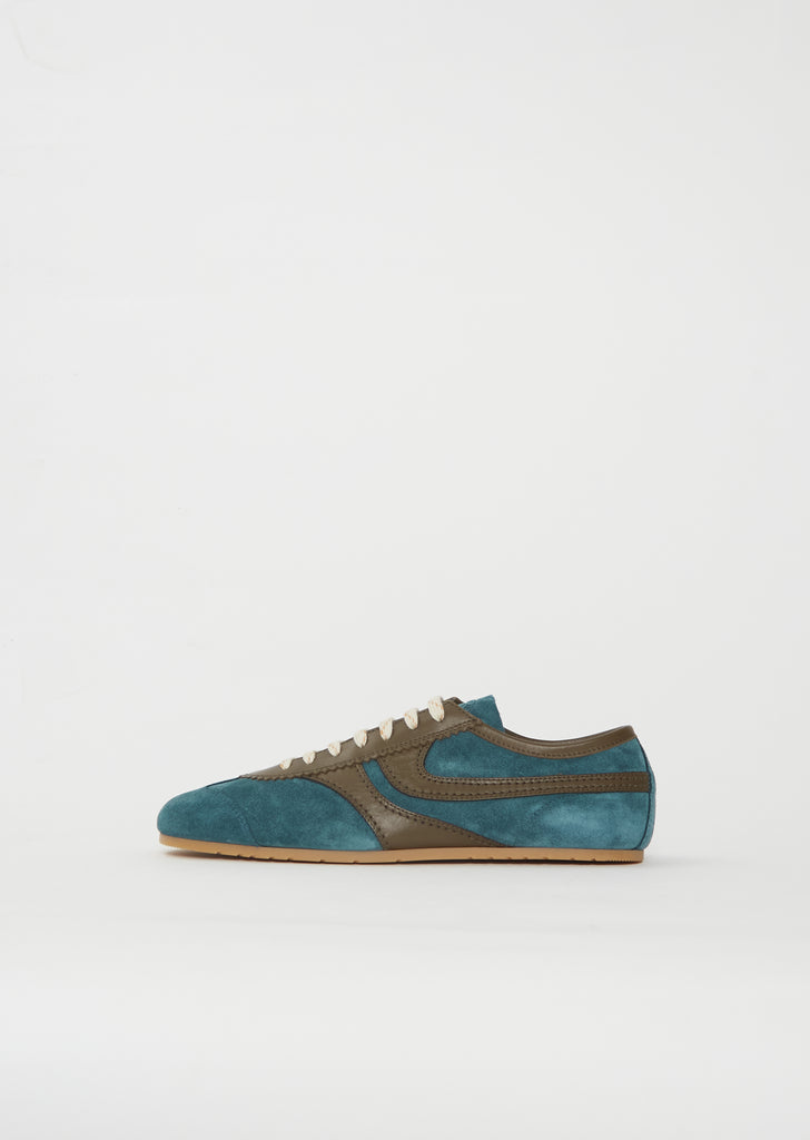 Suede Leather Trainer — Turquoise