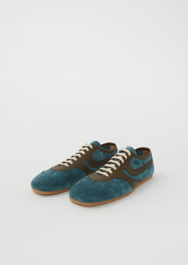 Suede Leather Trainer — Turquoise