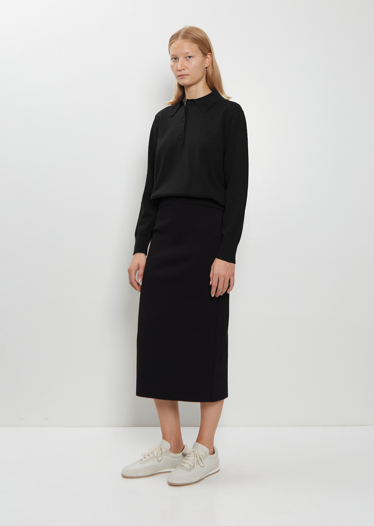 Sid Wool Cotton Knit Polo — Black