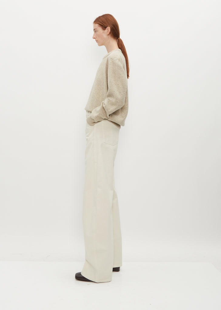 High Waisted Curved Pants — Clay White